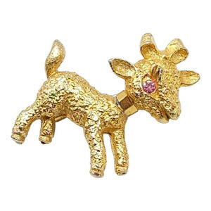 Mamselle Textured Pink Eye Lamb Sheep Bow Tie Brooch Pin Gold Tone Vintage